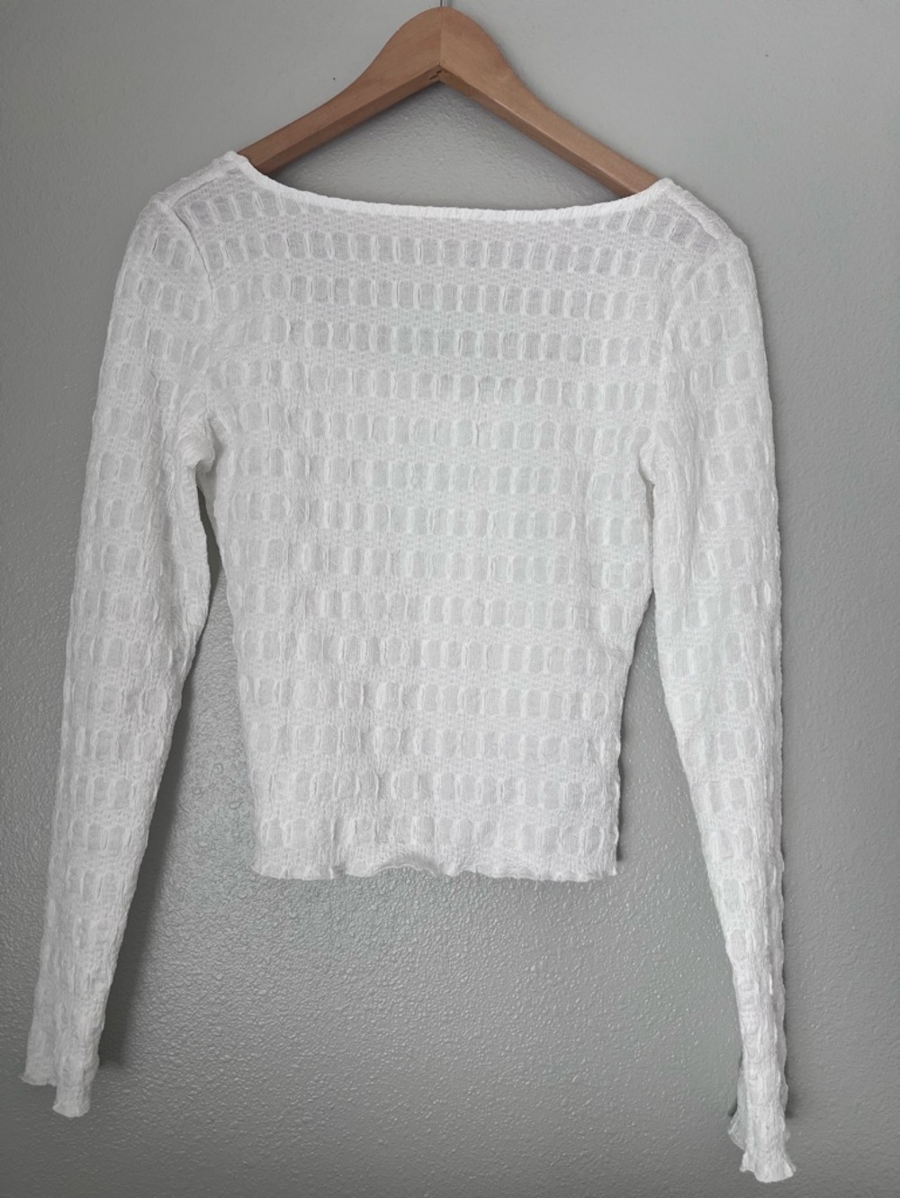 Elodie Crinkle Long Sleeve Shirt, White, low back, small